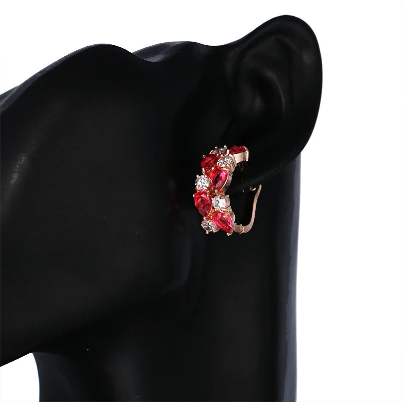 Luxury Rose Gold Color Earrings Flash CZ Zircon Ear Studs 12 Colors Earrings Women  brincos