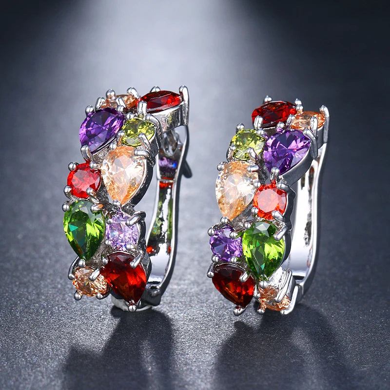 Luxury Rose Gold Color Earrings Flash CZ Zircon Ear Studs 12 Colors Earrings Women  brincos