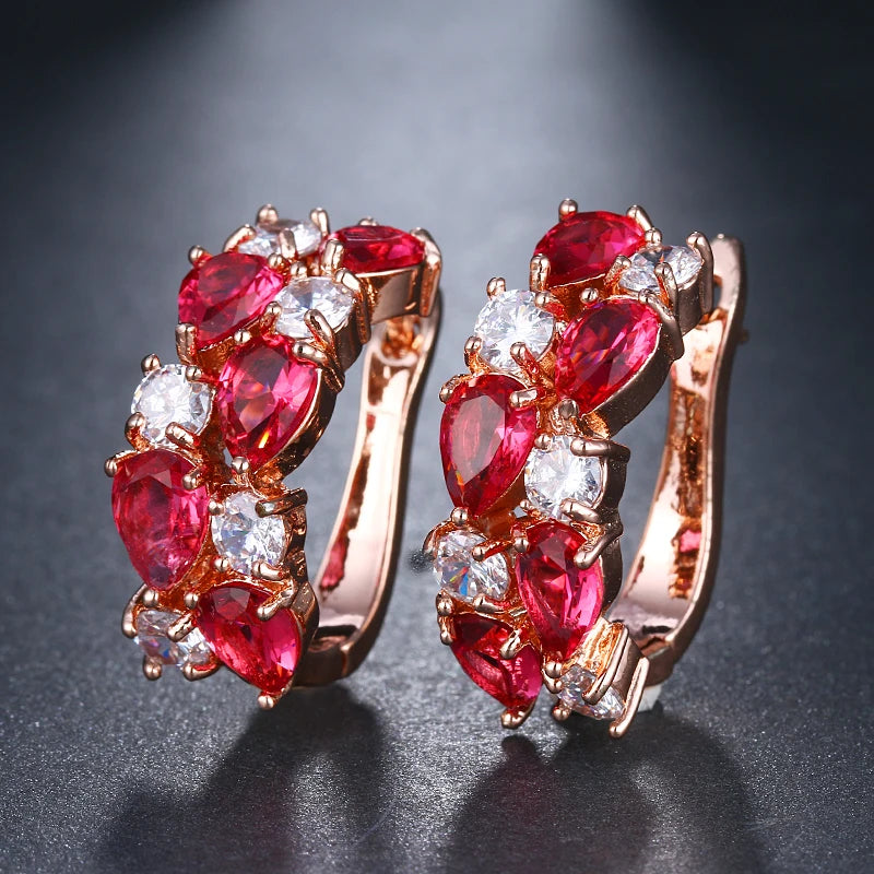 Luxury Rose Gold Color Earrings Flash CZ Zircon Ear Studs 12 Colors Earrings Women  brincos