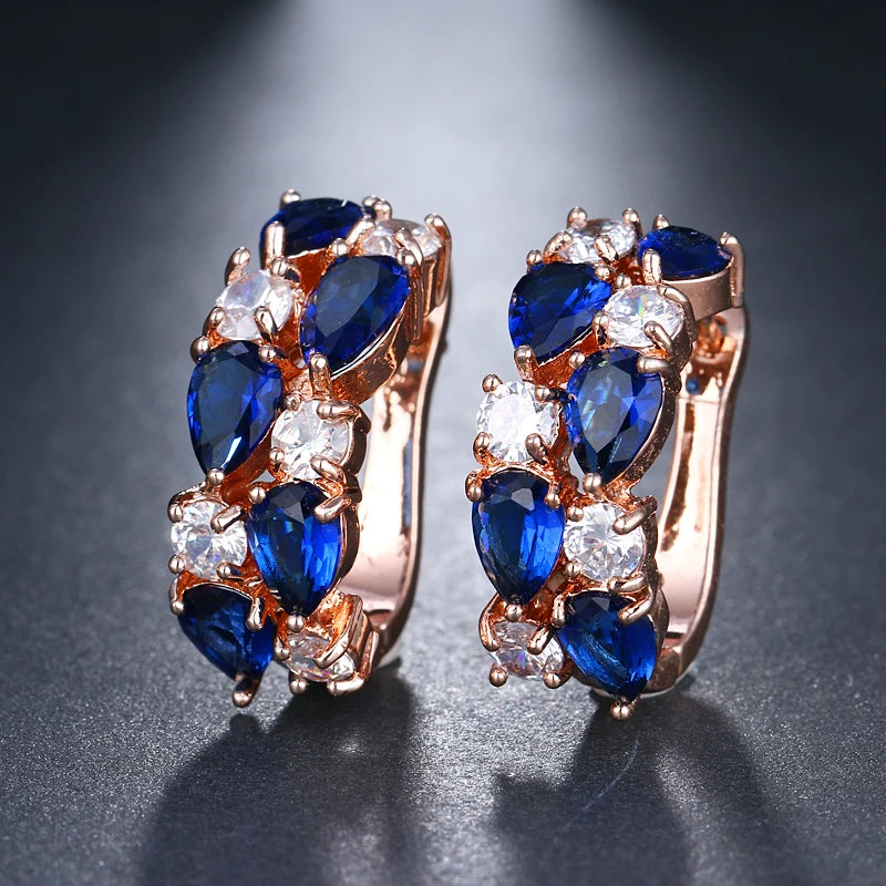 Luxury Rose Gold Color Earrings Flash CZ Zircon Ear Studs 12 Colors Earrings Women  brincos