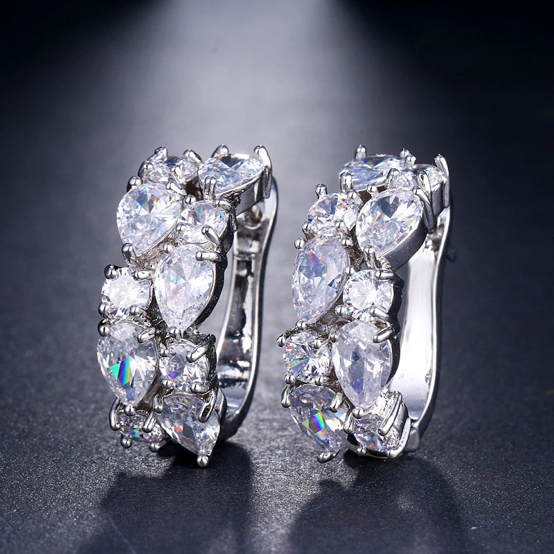 Luxury Rose Gold Color Earrings Flash CZ Zircon Ear Studs 12 Colors Earrings Women  brincos