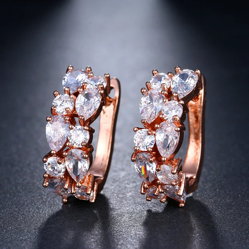 Luxury Rose Gold Color Earrings Flash CZ Zircon Ear Studs 12 Colors Earrings Women  brincos