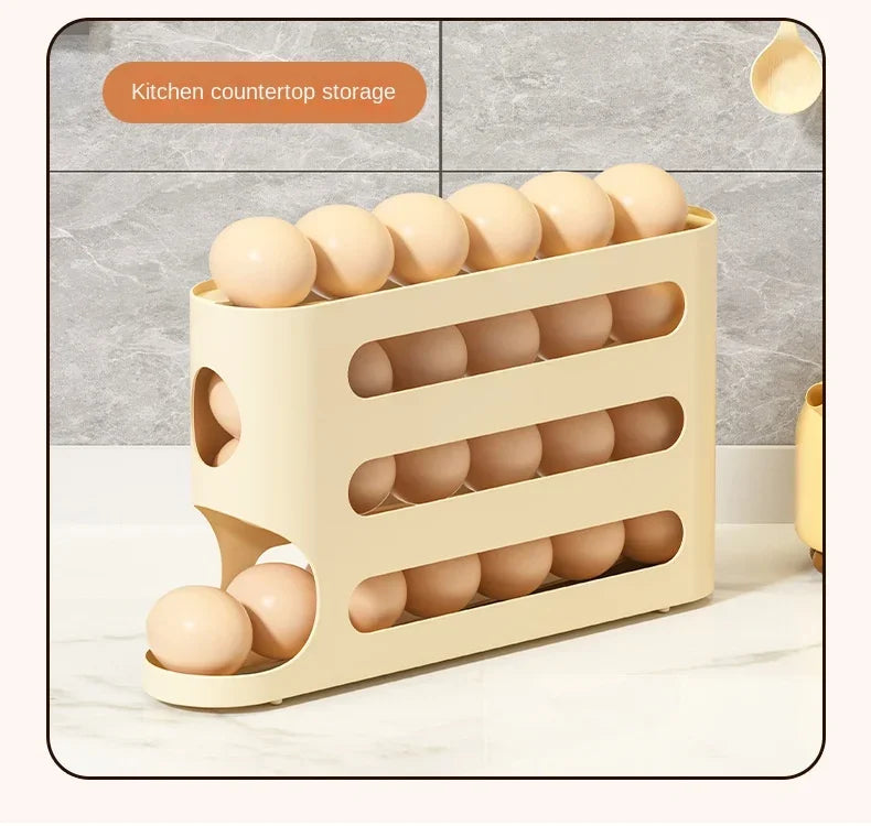 Transparent slide egg storage box 4-layer ladder egg box storage refrigerator side door large capacity automatic egg roller