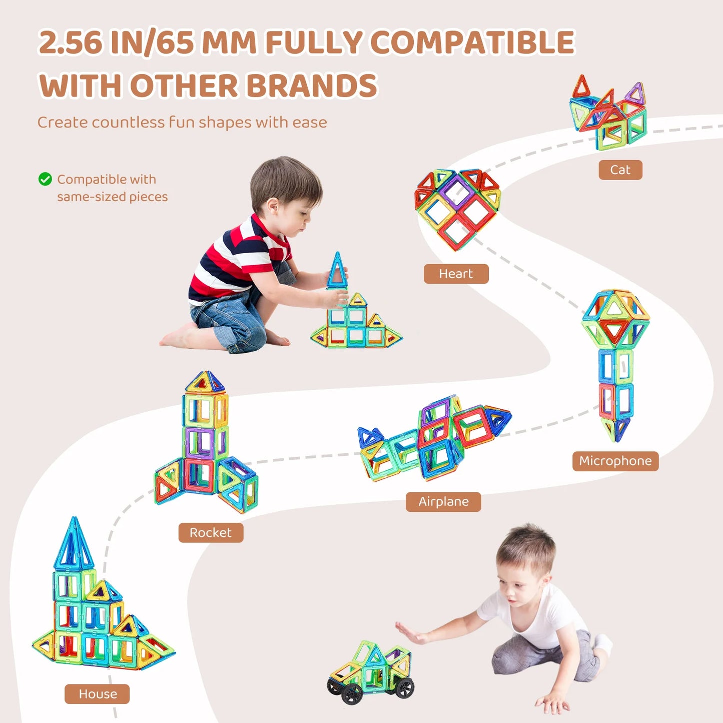 123pcs Magnetic Tiles Magnet Building Blocks Set with Ferris Wheel Construction Stacking Game Toys for Kids Girls Aged 5+