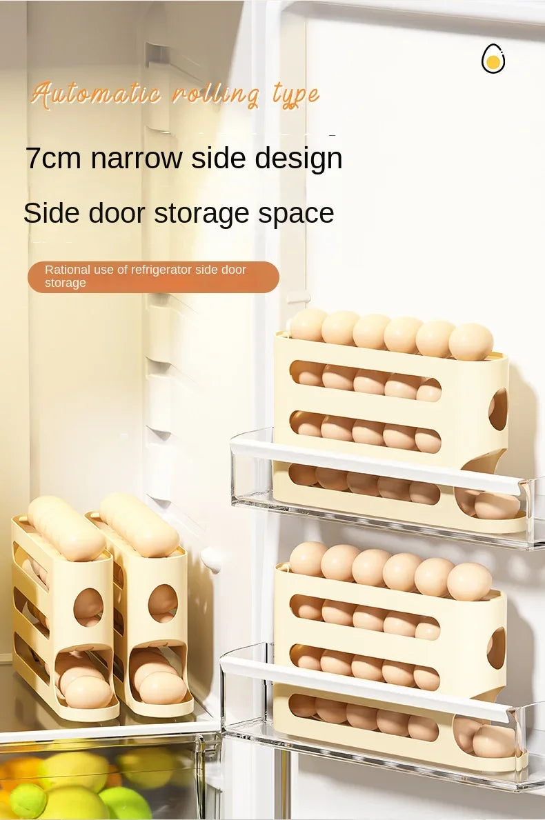 Transparent slide egg storage box 4-layer ladder egg box storage refrigerator side door large capacity automatic egg roller