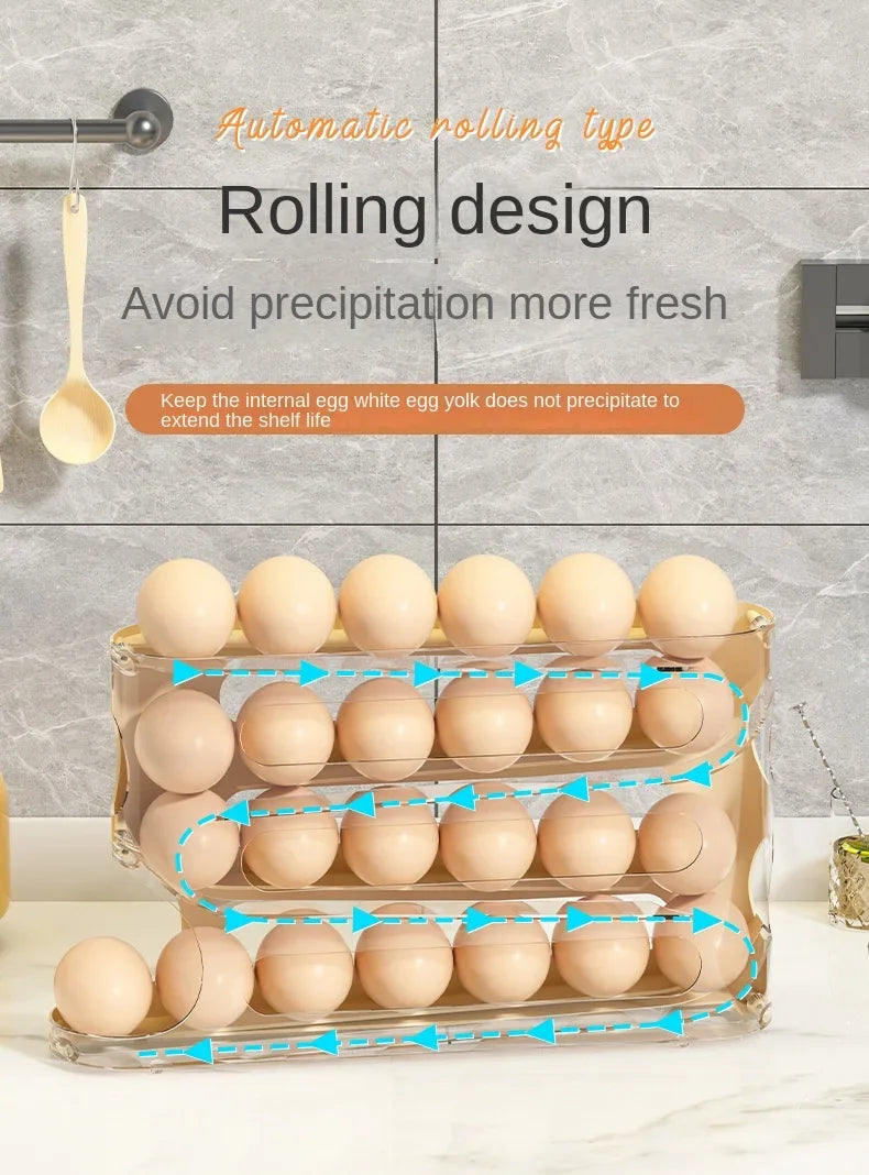 Transparent slide egg storage box 4-layer ladder egg box storage refrigerator side door large capacity automatic egg roller