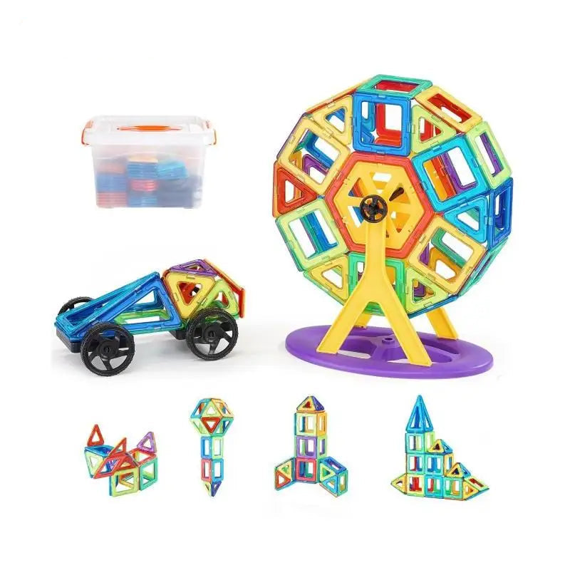 123pcs Magnetic Tiles Magnet Building Blocks Set with Ferris Wheel Construction Stacking Game Toys for Kids Girls Aged 5+