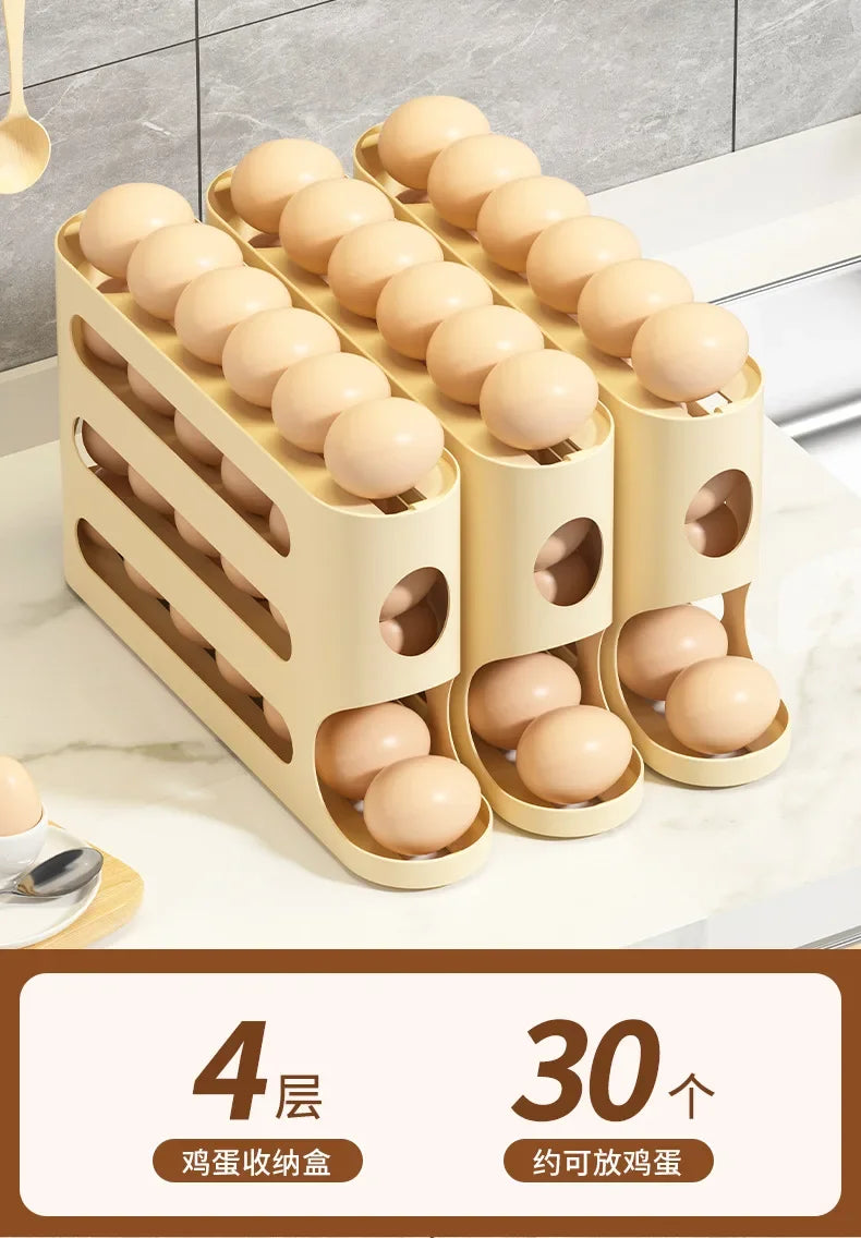 Transparent slide egg storage box 4-layer ladder egg box storage refrigerator side door large capacity automatic egg roller