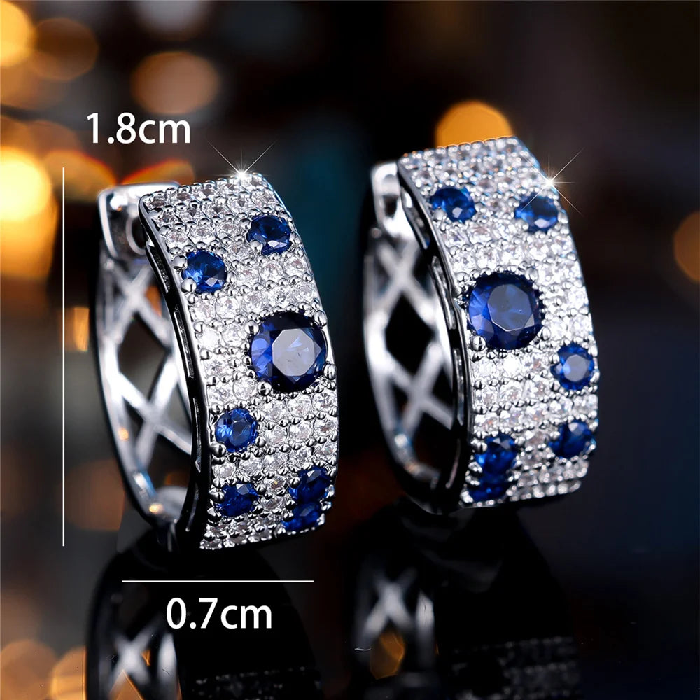 Cute Female White Blue Zircon Stone Round Hoop Earrings Fashion Gold Color Wedding Jewelry For Women