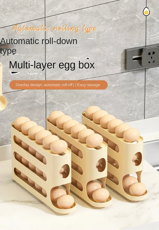 Transparent slide egg storage box 4-layer ladder egg box storage refrigerator side door large capacity automatic egg roller