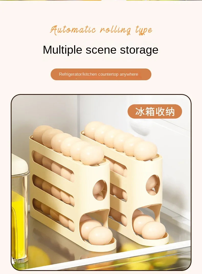 Transparent slide egg storage box 4-layer ladder egg box storage refrigerator side door large capacity automatic egg roller